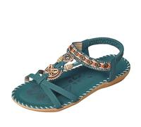 Generisch Flat Black Shoes Women's Elegant Sandals, Boho Sandals Women's White Comfortable Strappy Sandals Soft Sole Casual Sandals Breathable Beach Sandals Simple Classic Sandals, Green, 5 UK