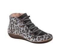 Generisch Flat Boots Women's Side Zip Ankle Boots Elegant Heels Leopard Print Ankle Boots Lightweight Flat Shoes New Short Boots Leisure Trekking Shoes, gray, 4 UK