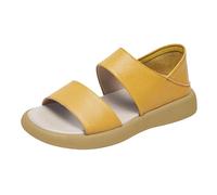 Generisch Flat sandals, women's summer Roman sandals with flat soles, fashionable, soft soles that wear loungers with one leg two, yellow, 9 UK