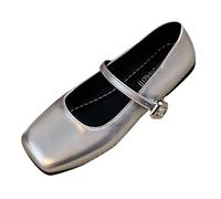 Generisch Flat Shoes Women's Retro Square Head Flat Single Shoes Female Temperament Summer Shoes Flat Mouth Casual Walking Shoes Casual Shoes Summer Shoes, silver, 4 UK