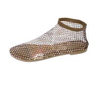 Generisch Flat Shoes Women's Summer Women's Shoes Ultra Comfortable Glittering Shoes Breathable Stretchy Mesh Shoes Shiny Casual Shoes with Gemstones Sparkly Crystal Slip on Mesh Flat Shoes, Z1 gold