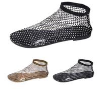 Generisch Flat Shoes Women's Summer Women's Shoes Ultra Comfortable Glittering Shoes Breathable Stretchy Mesh Shoes Shiny Casual Shoes with Gemstones Sparkly Crystal Slip on Mesh Flat Shoes, Z1 Black