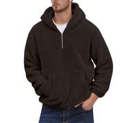Generisch Fleece Jacket Men's Casual Plain Hooded Jacket Long Sleeve Zip Winter Jacket Double-Sided Teddy Fleece Jacket Autumn and Winter Outfits for Men, brown, L