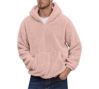 Generisch Fleece Jacket Men's Casual Plain Hooded Jacket Long Sleeve Zip Winter Jacket Double-Sided Teddy Fleece Jacket Autumn and Winter Outfits for Men, pink, L