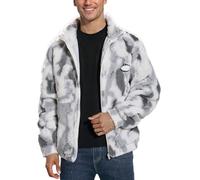 Generisch Fleece Jacket Men's Teddy Fleece Winter Jacket with Stand-Up Collar Tie Dye Bomber Jacket Warm Fuzzy Transition Jacket with Zip Casual Cardigan Thick Winter Coat College Jacket, gray, M