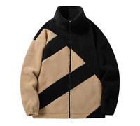 Generisch Fleece Jacket Men's Winter Teddy Fleece Jacket Outdoor Winter Coat with Stand-Up Collar Warm Transition Jacket Teddy Fleece Outerwear Two-Tone Leisure Winter Jacket, khaki, L