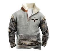 Generisch Fleece Pullover Men's Vintage Western Cowboy Retro Indian Ethnic Sweatshirts Stand-Up Collar Fashion Hip Hop Long Sleeve Shirts Thermal Top Native American Print Winter Jumper, gray, XL