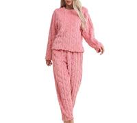 Generisch Fleece Pyjamas Women's Long Pyjamas Winter Warm Plush Cuddly Fluffy Pyjamas Plain Thermal Flannel Sleepwear Two Piece Loungewear Casual Pyjamas Leisure Suit, red, XL