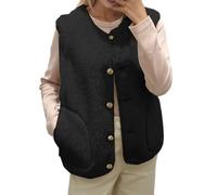 Generisch Fleece Vest Women's Autumn Winter Warm Sleeveless Jacket Plain V-Neck Buttons Fleece Vest Short Plush Vest Casual Teddy Vest Outdoor Thermal Vest, black, L