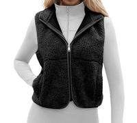 Generisch Fleece Vest Women's Sleeveless Stand-Up Collar Jacket for Autumn and Winter Teddy Vest Warm Winter Vest Casual and Lightweight Women's Vest Autumn Coat Outdoor Vests, black, S