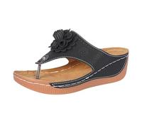 Generisch Flip Flops Elegant Women's Wedge Sandals Arch Support Orthopaedic Slippers Non-Slip Slippers Lightweight Toe Separator Comfortable Slip-On Walking Shoes with Soft Foot Bed Beach Shoes, black