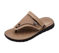 Generisch Flip Flops Men's Synthetic Leather Bathing Sandals Comfy Wide Feet Slippers Arch Support Sandals Summer Beach Toe Separator Non-Slip Flip Flops Soft Flat Foot Bed Mules, khaki, 10 UK