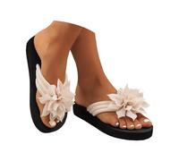Generisch Flip Flops Women's Floral Platform Toe Separator Summer Boho Sandals Large Flower Decoration Flip Flops Lightweight Non-Slip Beach Thong Slippers Holiday Slippers, White, 7 UK
