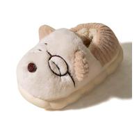 Generisch Fluffy Slippers for Girls Kids Slip-On Furry Flat Non-Slip Winter Round Toe Warm Cartoon Prints Slippers Women Winter Bright Sole, beige, 8 UK Child