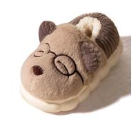 Generisch Fluffy Slippers for Girls Kids Slip-On Furry Flat Non-Slip Winter Round Toe Warm Cartoon Prints Slippers Women Winter Bright Sole, coffee, 31.5 EU