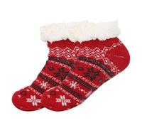 Generisch Fluffy winter slippers socks with non-slip sole for ultimate comfort, cosy warmth in the cold season as a cosy companion, red, One Size