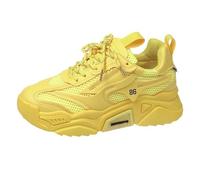 Generisch Flying Weaving Women's Trainers, Winter Fashion, Round Head, Lace-Up Shoes, Casual Shoes with Thick Sole, Running Shoes, yellow, 6 UK
