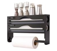 Generisch Foil Dispenser with Cutter and Roll Holder, Storage Box with Cling Film and Aluminium Foil Dispenser, Wall Roll Holder for Kitchen, Pantry, Worktop, 35 x 21 x 7 cm