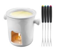 Generisch Fondue Cup, 300 ml Ceramic Cheese with 4 Forks - Mini Fondue - for Warming Serving and Dipping Cheese Sweets Butter Dessert for Party and Date Night