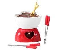 Generisch Fondue Mug - Ceramic Heart with Forks and Tea Light - Cute Fondue Mug Melt Set, for Cheese, Caramel, Sweets, Dessert, Celebration, Holiday, Home, Office and Christmas