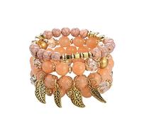 Generisch For Steel Couple 4 Stackable Jewelry Men and Women Multilayer Stretch Bracelet Multicolor Jewelry Set Natural Blue Mom In Bracelet, one size, Glass