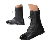 Generisch For Women Women Ladies British Style Mid-Calf Casual Lace Up Ankle Boots Low Heel Comfortable Slip On Casual Military, black, 5 UK