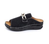 Generisch Foreign Trade Plus Size Summer Slant Heel Slippers Thick Sole Roman Style Metal Decoration Fish Mouth Beach Cool Slippers Leopard Print, black, 8 UK