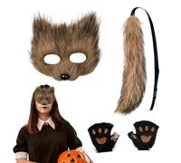 Generisch Fox Face and Tail - Adjustable Halloween Outfit - Halloween Cat Tail Face Paw Gloves Set, for Carnival Party Photography Girls Adults