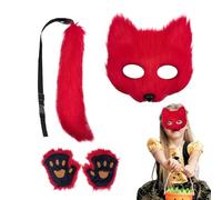Generisch Fox Face Mask and Tail - Halloween Fancy Dress Accessories - Women's Fox Cosplay Face Mask and Tail for Teenagers Adults Men Women Party Masquerade Carnival Festival