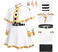 Generisch Freezing Costume Women's Cosplay Costume Anime Freezing Beyond Journey's End Full Set White Cape Skirt Uniform with Tights Belt Ears Halloween Outfit Adults (Freeze, XXL)