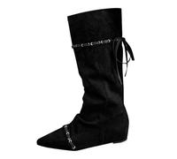 Generisch French Super Soft Stacked Pleated Boots for Women, Foldable Western Denim Boots for Two People Men Western, black, 6 UK