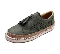 Generisch , Fringe Hollow Out Round Toe Flat Slip On Shoes Women Sneakers, Green, 10 UK