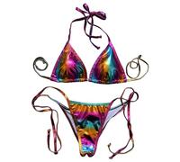 Generisch Frog Watch Women's Bikini Sets Shiny String Padded Triangle 2 Piece Swimsuit Set Fine Rib Tank Top Men, purple, S