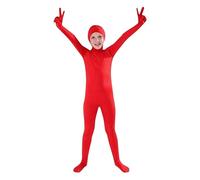 Generisch Full Body Catsuit Stage Costume, Seamless Stretchy Bodysuit for Cosplay Performance, Face Cover Design (Red, C)