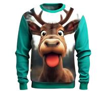 Generisch Funny Elegant Festive Costume Christmas Winter Cute Animal 3D Digital Print Crew Neck Sweatshirt for Men Women Couples, Mint Green, XXL