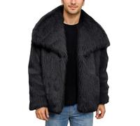 Generisch Fur Coat Men's Fur Coat Short Faux Fur Plush Coat Winter Jacket Warm Lapel Fur Jacket Long Sleeve Faux Fur Jacket Loose Cardigan Fur Jacket Winter Coat Men Parka Outdoor Jacket, black, S