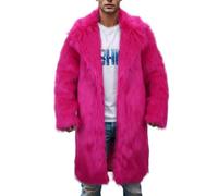 Generisch Fur Coat Men's Long Fur Coat Faux Fur Plush Winter Jacket Warm Coat Fur Jacket Long Sleeve Lapel Faux Fur Jacket Loose Cardigan Fur Jacket Winter Coat, hot pink, XL