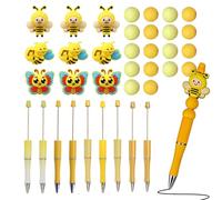 Generisch Gel Ink Pens, Non-Slip Removable Silicone Beads, Writing Pens with Bee Motif on the Pen Cap for Journaling Crafts Jewellery Making Scrapbooking for Children Girls