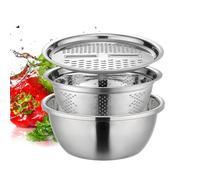 Generisch German Multifunctional Stainless Steel Basin, 3-in-1 Strainer, Kitchen Strainer, Salad Bowl with Draining Basket, Grater Strainer, Drain Basket, Salad Spinner Mixing Bowl Set with Sieves