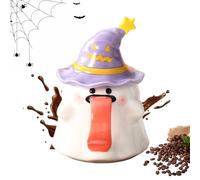 Generisch Ghost Mug, 450 ml Ceramic Halloween Drinking Cup with Lid, Cute Novelty Ghost-Shaped Coffee Tea Mugs for Juice Wine Beer Home Movie Nights Teachers Holiday Party Decor, Colour White