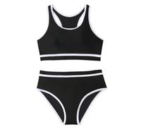 Generisch Girls 2 Piece Swimsuit High Waist Bikini Set Cover Up Bikini Girls 146 152, black, 12-13 Years