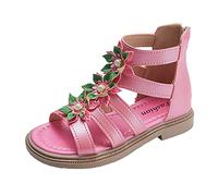 Generisch Girls' 35 High Top Sandals with Floral Embellishments and Practical Zip at the Back, Perfect for Princess Glitter, Hot Pink, 1.5 UK