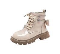 Generisch Girls' Ankle Boots Platform Boots with Block Heel Tread Sole Elegant Ankle Boots Black Flat Girls' Shoes Non-Slip, beige, 1.5 UK
