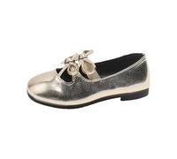 Generisch Girls' Ballerinas Festive Decorated with Shiny Bow - Elegant Clasp Shoes in Metallic Look | Comfortable Flat Shoes for Special Occasions, style_s03 gold, 10 UK