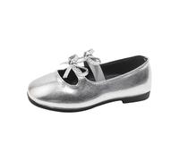 Generisch Girls' Ballerinas Festive Decorated with Shiny Bow - Elegant Clasp Shoes in Metallic Look | Comfortable Flat Shoes for Special Occasions, style_s05 silver, 11.5 UK