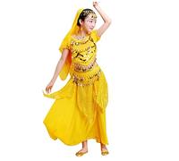 Generisch Girls' Belly Dance Sequins Indian Halloween Carnival Festive Glitter Party Outfit Ensemble Small Stage Performance Fancy Dress Bright Iridescent Fashionable Trendy (Yellow, 9-10 Years)