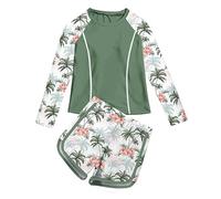 Generisch Girls' Bikini Set, 3-Piece Swimsuits for Girls, Bikini Top + Shorts + Briefs, Swimsuit, Children's Swimwear with Floral Pattern, Green, 2-3 Years