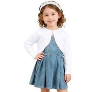 Generisch Girls Cardigan Pullover Shawl Collar Short Top Outerwear for Autumn Season, White, 8-9 Jahre