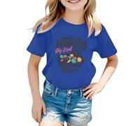 Generisch Girls' Cold Shoulder Top with Graphic Print and Open Shoulder Detail - Black Short Sleeve Shirt with Motif Front Print Casual Shirt for Fashion-Conscious Girls
