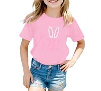 Generisch Girls' Cold Shoulder Top with Happy Easter Bunny Print - Short Sleeve Shirt with Shoulder Cut-Out and Easter Motif Festive Season Shirt for Girls